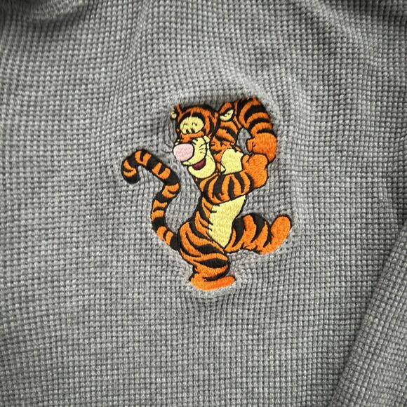 Vtg 90s The Disney Tigger Waffle Knit Henley Shirt Large Long Sleeve Gray - Picture 2 of 8